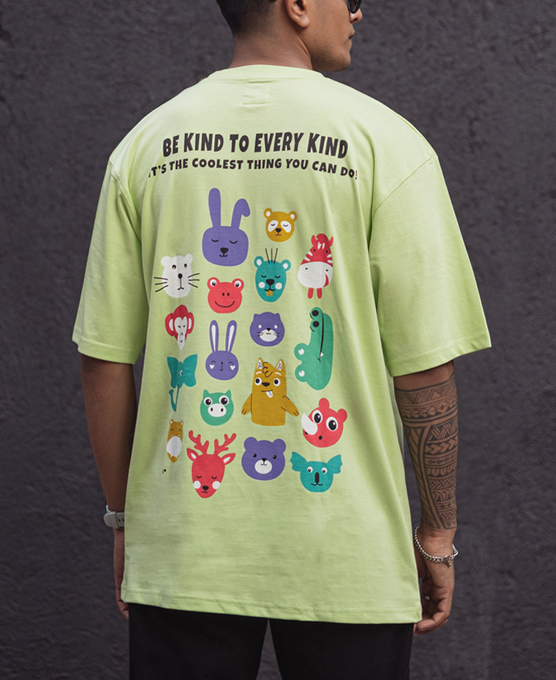 Pista Green Printed Oversized Half Sleeves T Shirt