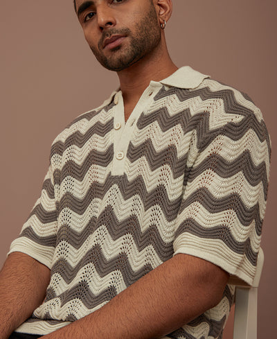 Grey and White Structured Oversized Half Sleeves T Shirt