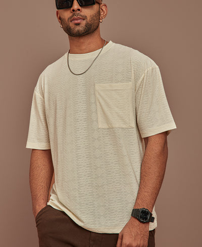 Cream Structured Oversized Half Sleeves T Shirt