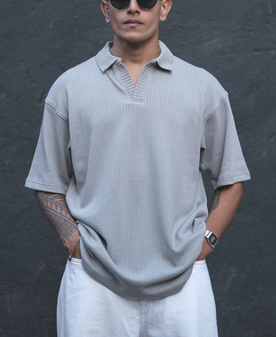 Grey Structured Oversized Half Sleeves T Shirt