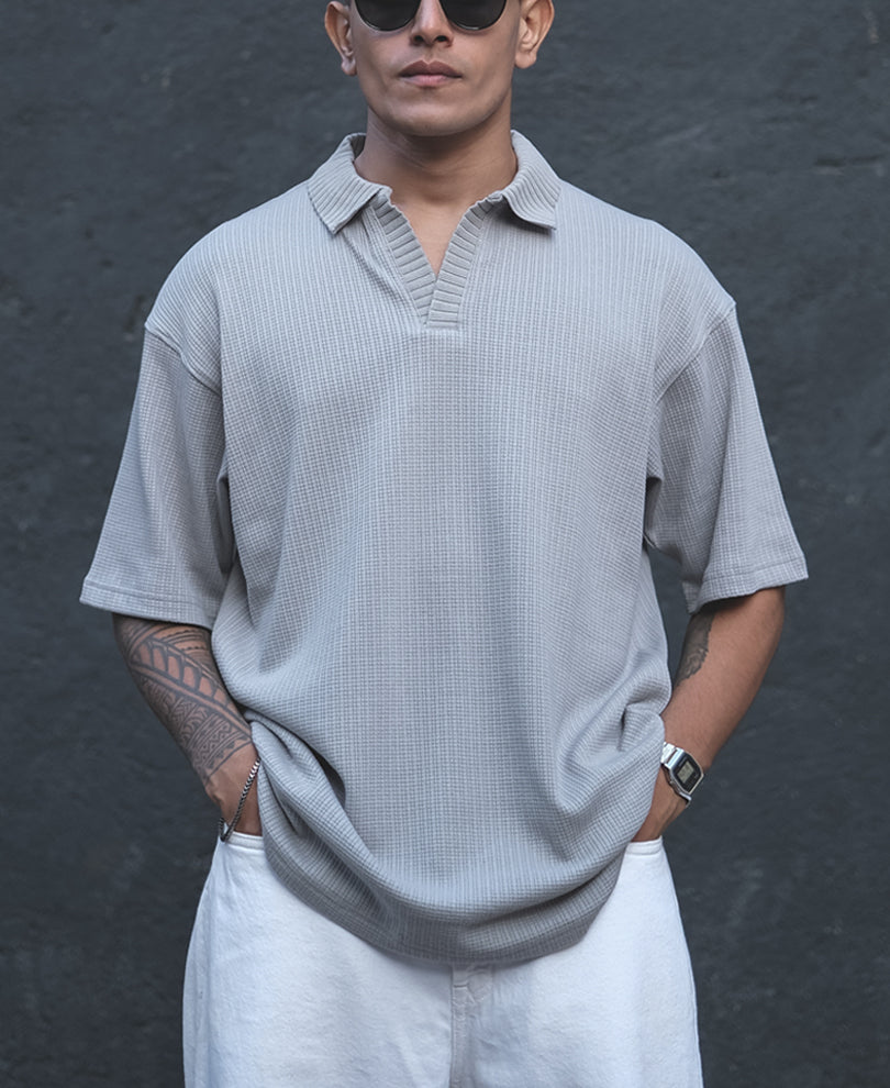 Grey Structured Oversized Half Sleeves T Shirt