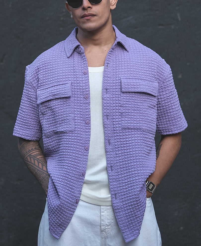 Lavender Structured Oversized Double Pocket Half Sleeves Shirt