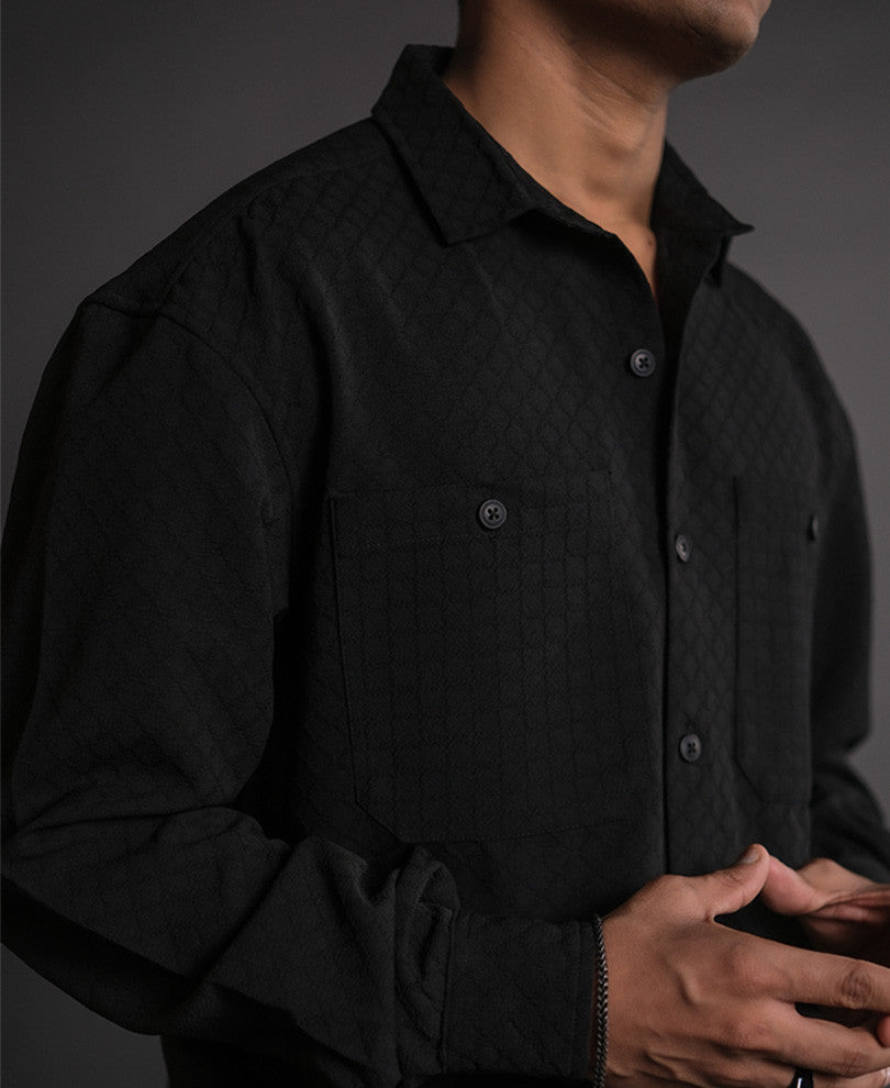 Black Structured Oversized Full Sleeves Shirt