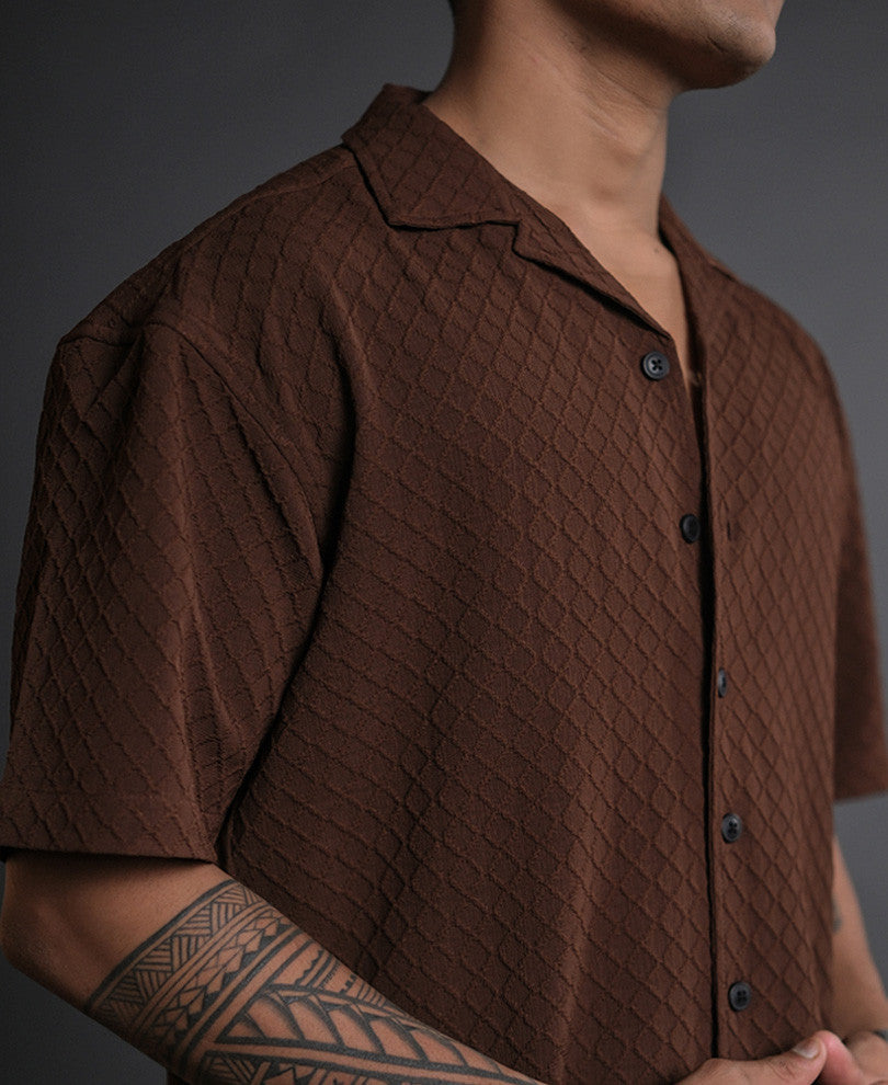 Brown Structured Oversized Half Sleeves Shirt