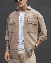 Camel Structured Double Pockets Shacket Oversized Shirt