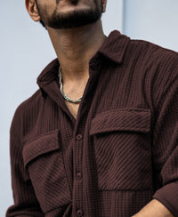 Dark Brown Structured Shacket Oversized Shirt