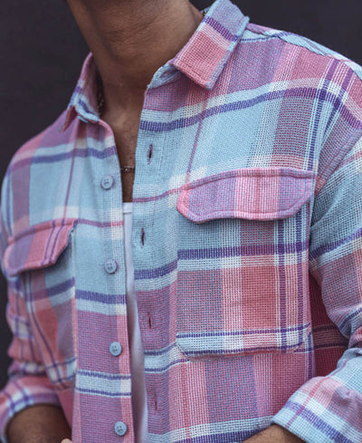 Multi Color Checked Structured Oversize Drop Shoulder Shirt