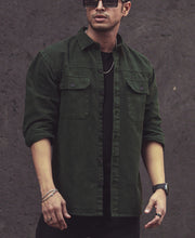 Dark Green Denim Shacket Full Sleeves Shirt