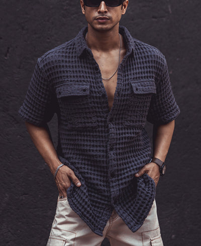 Dark Grey Structured Oversized Half Sleeves Shirt