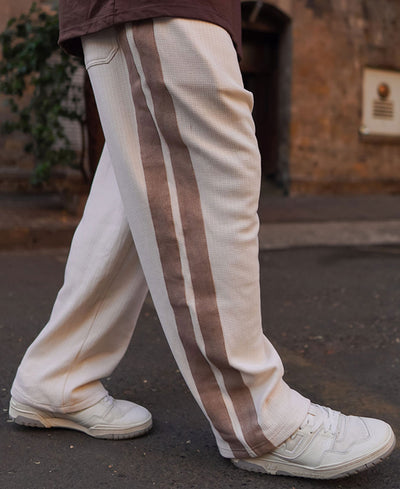 Cream and Beige Striped Baggy Fit Track Pant