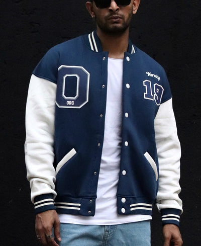 Sapphire Blue Chest Print Varsity Oversize Jacket