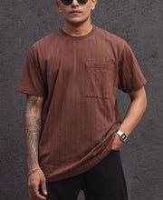 Brown Structured Regular Half Sleeves T Shirt