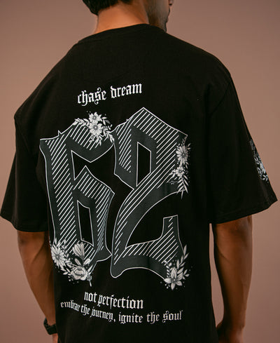 Black 62 Printed Oversized Half Sleeves T Shirt