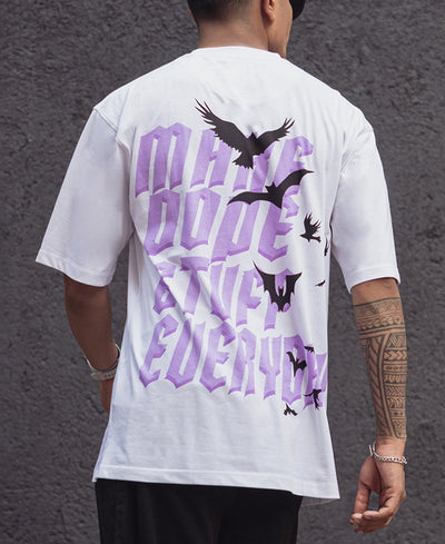 White Printed Oversized Half Sleeves T Shirt