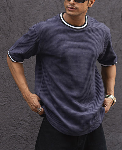 Navy Blue Structured Oversized Half Sleeves T Shirt