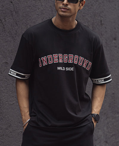 Black Underground Printed Oversized Half Sleeves T Shirt