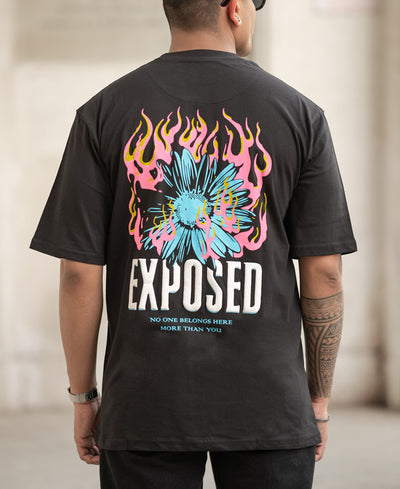 Black Exposed Printed Oversized T-Shirt