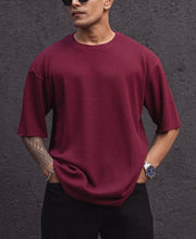 Wine Structured Oversized Half Sleeves T Shirt
