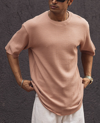Peach Structured Oversized Half Sleeves T Shirt