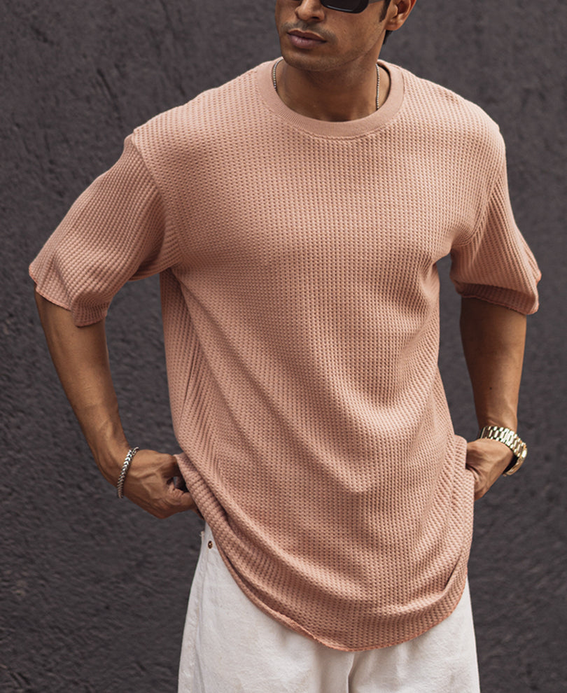 Peach Structured Oversized Half Sleeves T Shirt