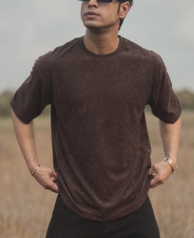 Forest Brown Structured Oversized Half Sleeves T Shirt