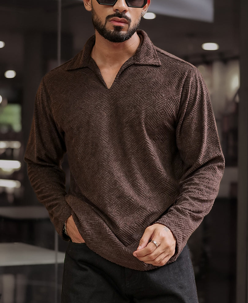 Forest Brown Regular Fit Full Sleeves Tshirt