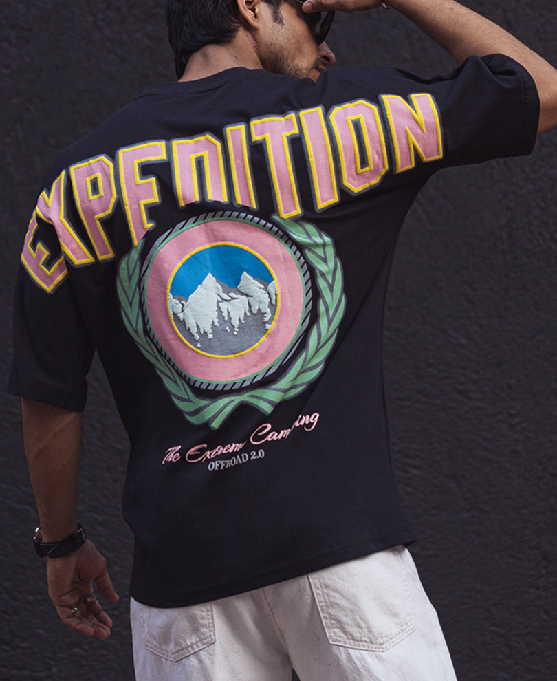 Black Oversized Back Printed Half Sleeves T Shirt
