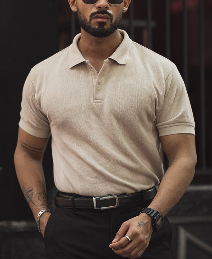 Beige Regular Fit Half SleevesÂ T-Shirt