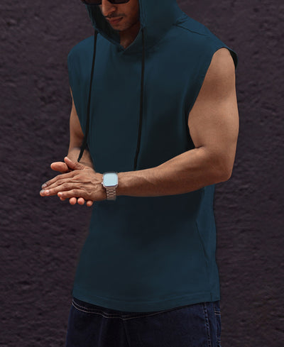 Teal Blue Oversized Sleeveless Hoodie Vest