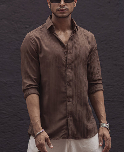 Brown Solid Full Sleeves Shirt