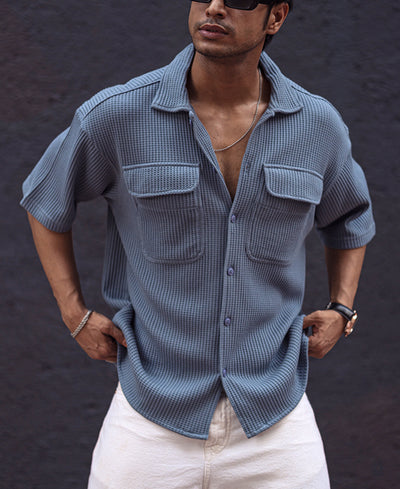 Grey Structured Oversized Half Sleeves Shirt