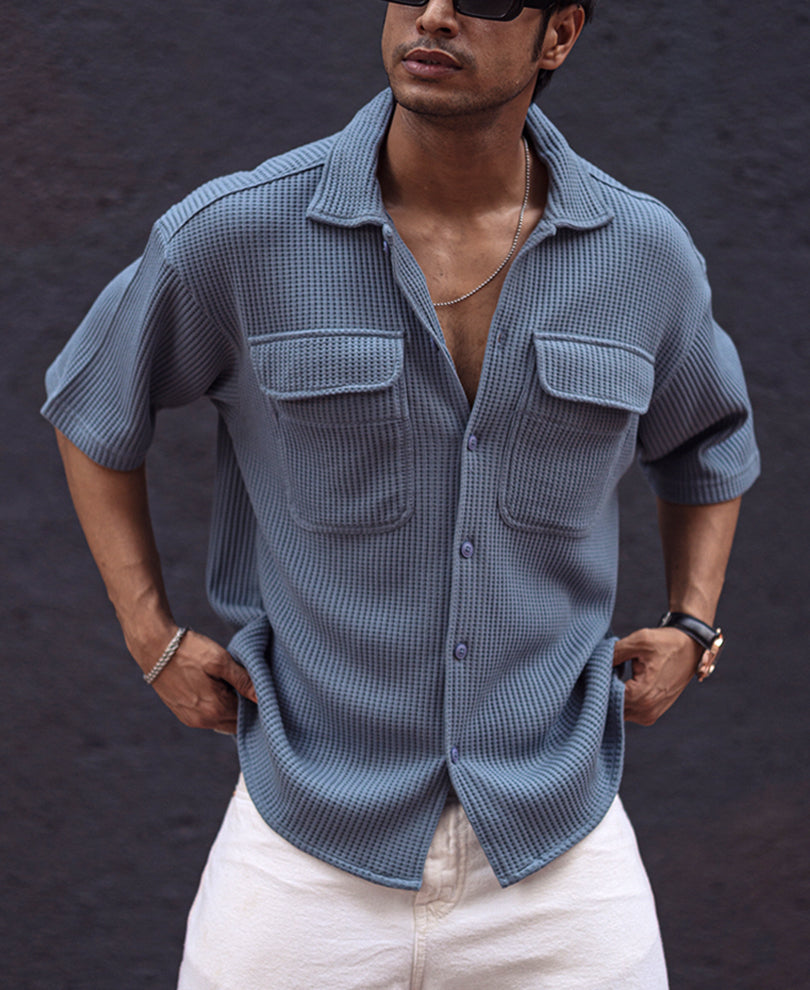 Grey Structured Oversized Half Sleeves Shirt