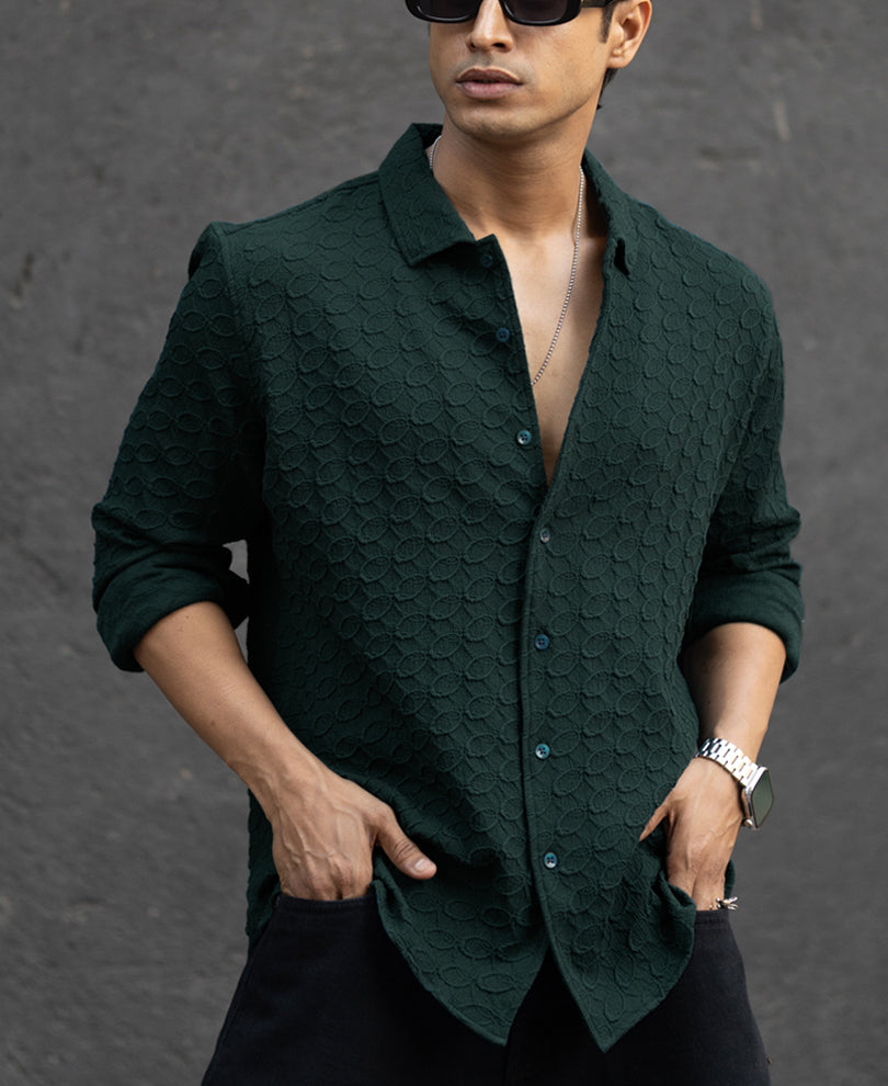Teal Blue Structured Full Sleeves Shirt