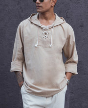 Beige Full Sleeves Hoodie Kurta Style Shirt