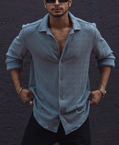Grey Structured Full Sleeves Shirt