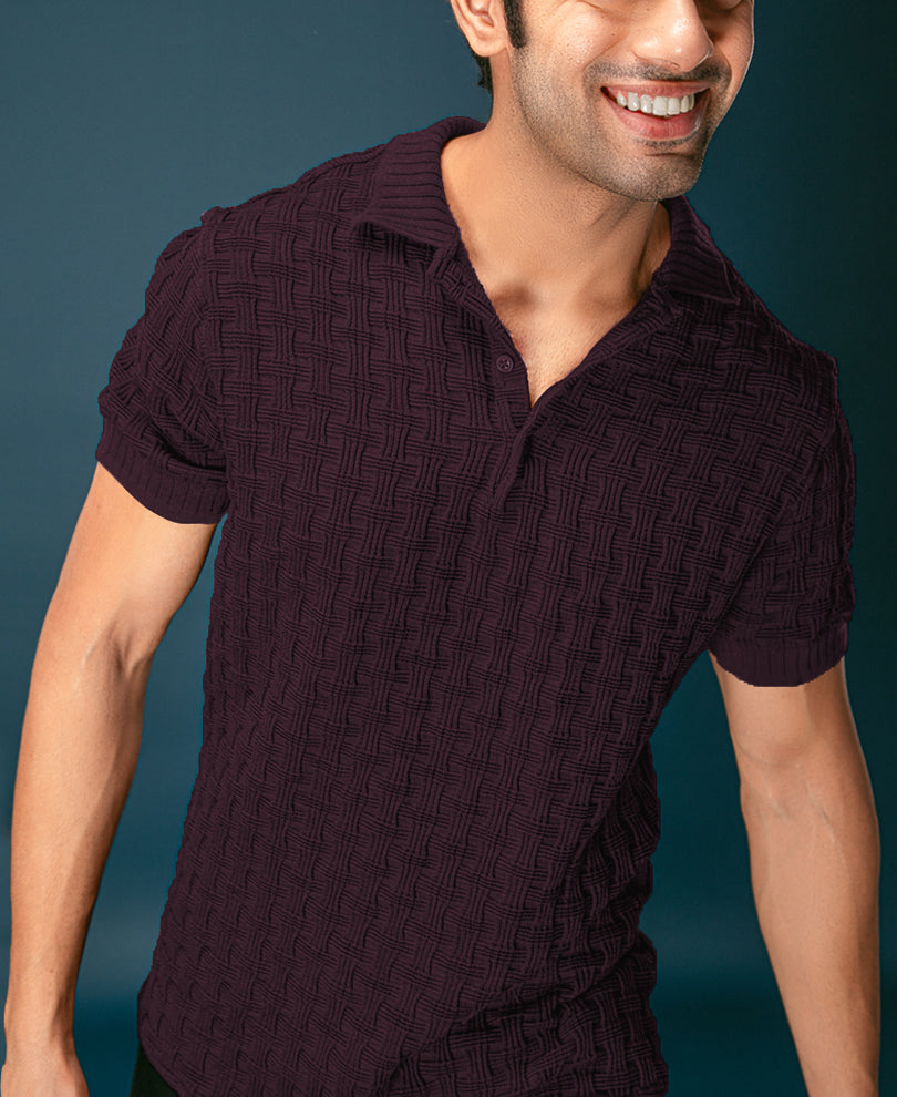 Wine Structured Half Sleeves T Shirt