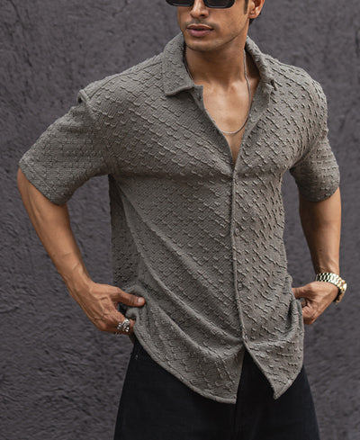 Grey Structured Oversized Fit Half Sleeves Shirt