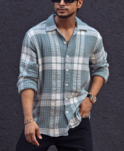 Sky Grey Waffle Checked Regular fit Full Sleeves Shirt