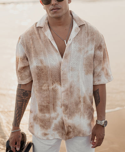 Beige Oversized Tie-dye Structured Half Sleeves Shirt