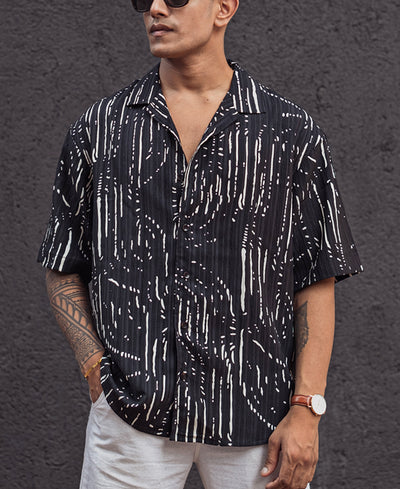 Black Printed Oversized Half Sleeves Shirt