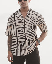Off White and Black Printed Oversized Half Sleeves Shirt