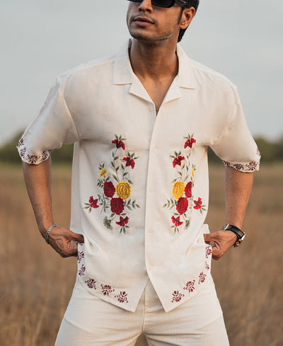 White Structured Embroidery Oversized Shirt