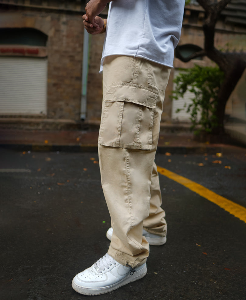 Light Beige Baggy fit Parachute Pant