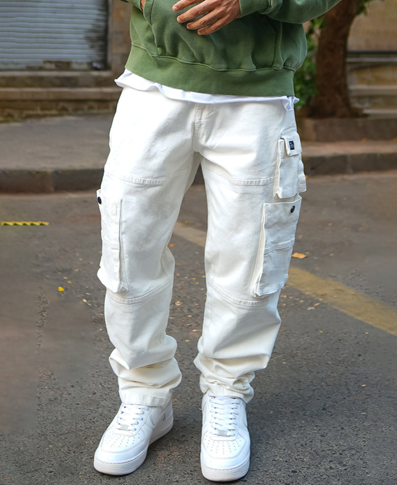 Off White Baggy Fit Patch Pockets Denim Jeans