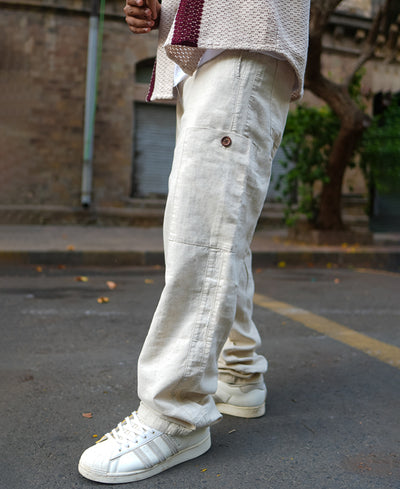 Off White Baggy Fit Linen Pants