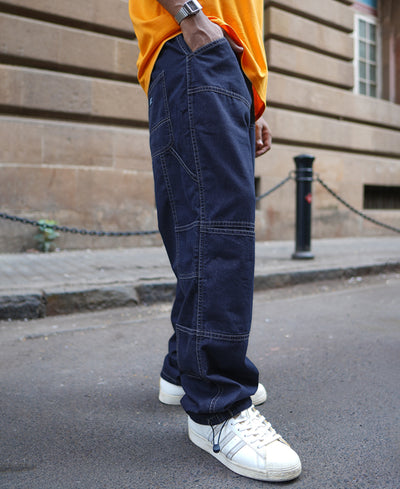 Blue Denim Baggy Fit Parachute Pants