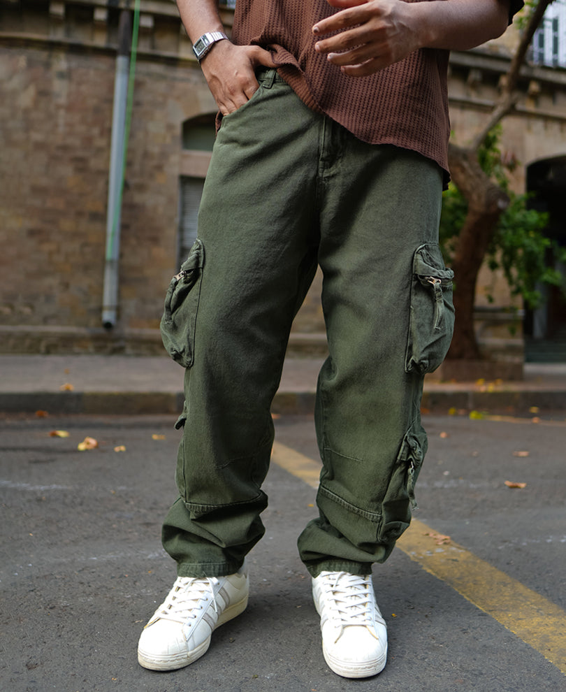 Green Baggy Fit Side Pocket Denim Jeans
