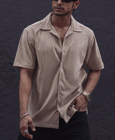 Beige Structured Regular Fit Half Sleeves Shirt