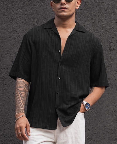 Black Structured Half Sleeves Oversized fit Shirt