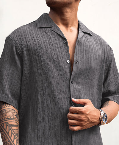 Grey Structured Half Sleeves Oversized fit Shirt